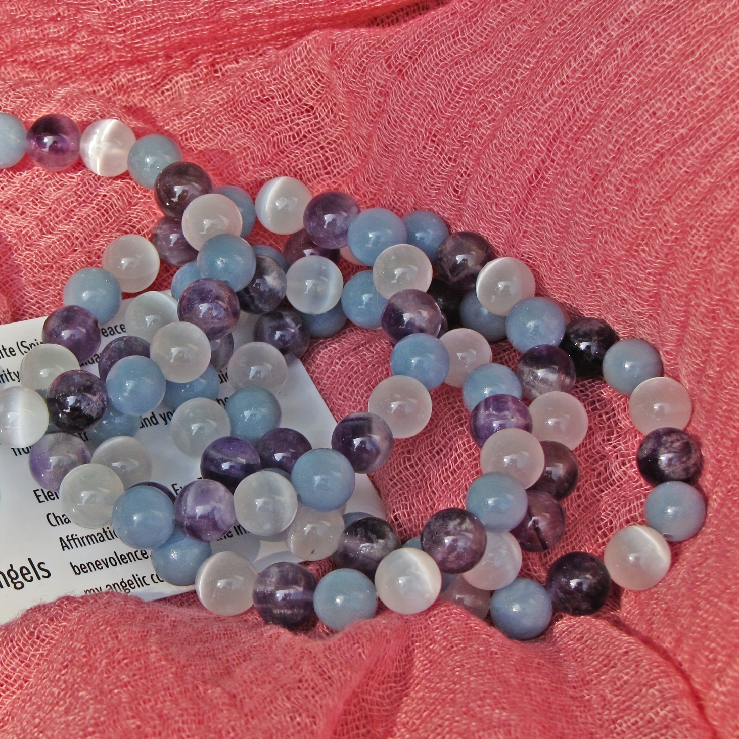 Handmade Angelite & Amethyst Beaded Bracelet, Elegant Gift